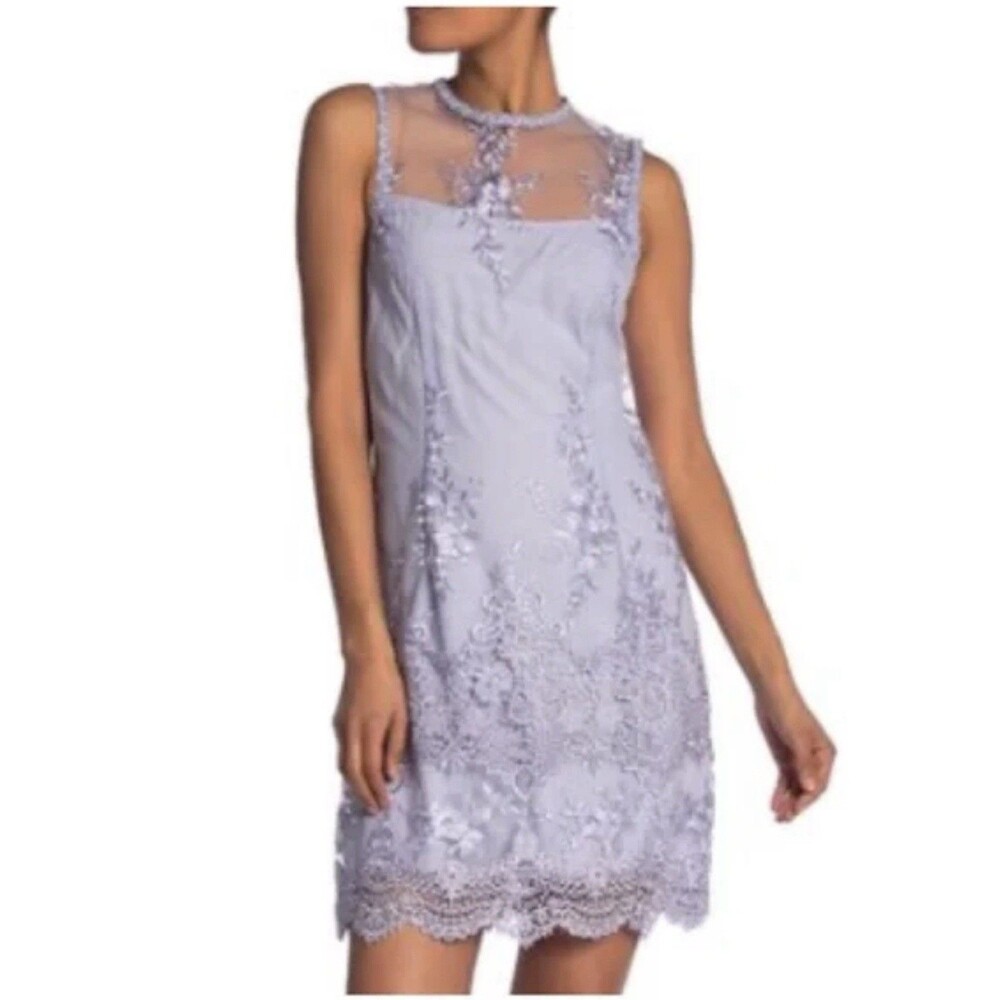 NANETTE LEPORE LORENZO ILLUSION NECK EMBROIDERED DRESS Size 2